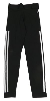 Černé legíny s bílým pruhem a logem Adidas
