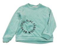 Zelená plyšová mikina s nápisem 