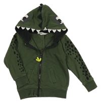 Tmavozelená propínací mikina s ostny a kapucí - dino H&M