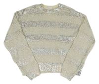 Stříbrno-smetanový pruhovaný crop svetr M&S