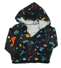 Černá lehká bunda s barevnými dinosaury a kapucí Shein