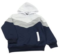 Tmavomodro-bílo-šedá mikina s kapucí 