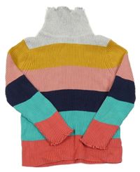 Barevný pruhovaný žebrovaný lehký svetr s rolákem George