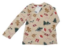 Nové - béžové pyžamové triko s vánočními obrázky H&M