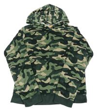 Zeleno-béžová army lehká sametová mikina s kapucí 