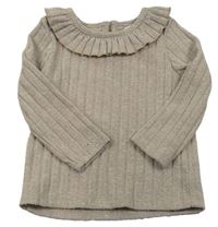 Béžové žebrované úpletové triko s límečkem zn. Primark