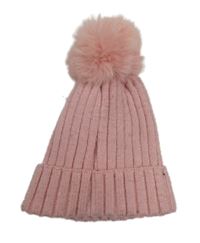 Růžová žebrovaná třpytivá čepice s bambulí Primark