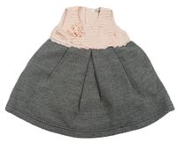 Růžovo-černo-bílé melírované úpletové šaty s 3D květy 