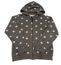 Šedá propínací mikina se srdíčky a kapucí 