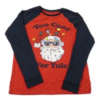 Červeno-tmavomodré triko se Santou a nápisy Next