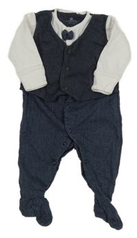 Tmavomodro-bílý overal s motýlkem a našitou vestou Next