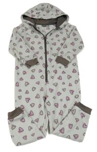 Šedo-růžová fleecová kombinéza se srdíčky a kapucí Lupilu