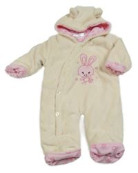 Béžová plyšová zateplená kombinéza s králíčkem a kapucí Ergee