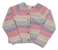 Růžovo-smetanovo-modrý pruhovaný propínací žinylkový crop svetr Next