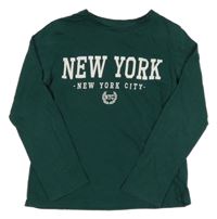 Tmavozelené triko s nápisem H&M