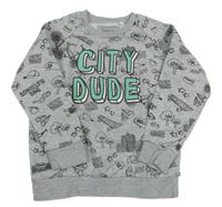 Šedá mikina s obrázky a nápisem C&A