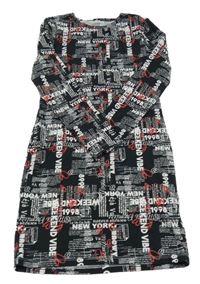 Černo-bílo-červené šaty s nápisy Primark