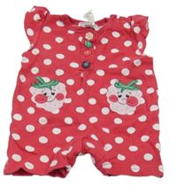 Fuchsiovo-bílý puntíkatý kraťasový overal s malinami 