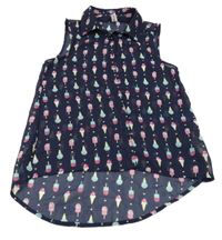 Tmavomodrý šifonový halenkový top se zmrzlinami Yigga