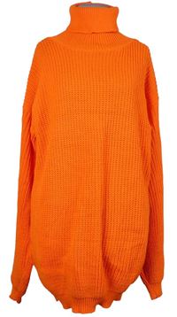 Dámský neonově oranžový oversized svetr s rolákem 