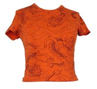 Dámské červené crop tričko s draky Cropp 