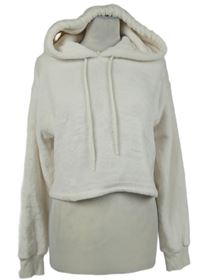 Dámská smetanová chlupatá crop mikina s kapucí Bershka 