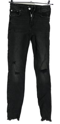 Dámské šedé skinny rifle s dírami Zara 