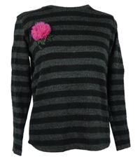 Dámský černo-šedý pruhovaný svetr s kytičkou Zara 