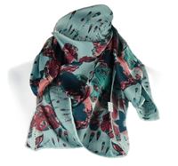 Dámský světlemodro-růžový vzorovaný saténový šátek 