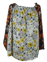 Dámská bílo-černá květovaná šifonová halenka s lodičkovým výstřihem Boohoo