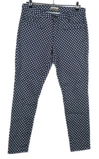 Dámské tmavomodro-bílé kytičkované skinny kalhoty Esprit 