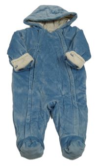 Modrá plyšová zateplená kombinéza s kapucí zn. M&S