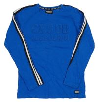 Modré triko s 3D nápisem a proužkem Cars jeans