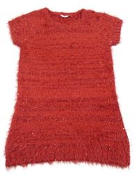 Červené pletené chlupaté šaty s flitry Miss E-vie