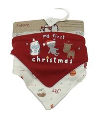 Nové - 2x slinták červený s obrázkem+ bílý s obrázky Nutmeg