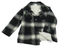 Černo-šedo-bílá kostkovaná flaušová zateplená košilová bunda F&F