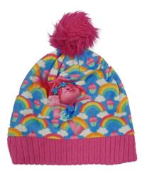 Modro-růžová sametovo/pletená čepice s duhami a Trolls Nutmeg