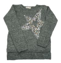 Šedý melírovaný svetr s hvězdou z flitrů H&M