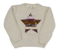 Bílý chlupatý svetr s hvězdou z překlápěcích flitrů Primark