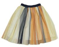 Žluto-šedo-barevná pruhovaná tylová kolová sukně C&A