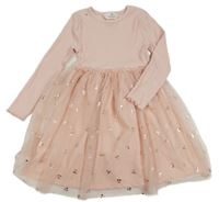 SVětlerůžové žebrované tylové šaty s třešněmi H&M
