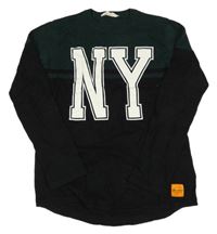 Zeleno-černý svetr s nápisem H&M