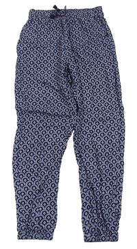 Tmavomodro-bílé vzorované volné kalhoty H&M