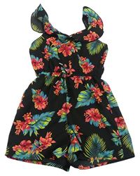 Černo-růžový květovaný lehký kraťasový overal Primark