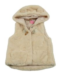 Smetanová kožešinová podšitá vesta s kapucí 