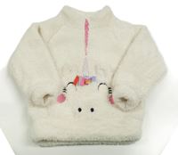 Smetanová chlupatá třpytivá mikina s jednorožcem Tu