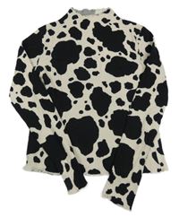 Béžovo-černé vzorované žebrované crop triko H&M