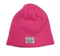 Neonově růžová pletená čepice s kočkou St. Bernard