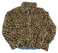 Hnědo-černá vzorovaná huňatá košilová crop bunda s límečkem Zara