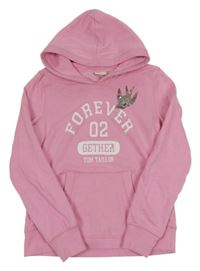 Růžová mikina s nápisem a kapucí Tom Tailor
